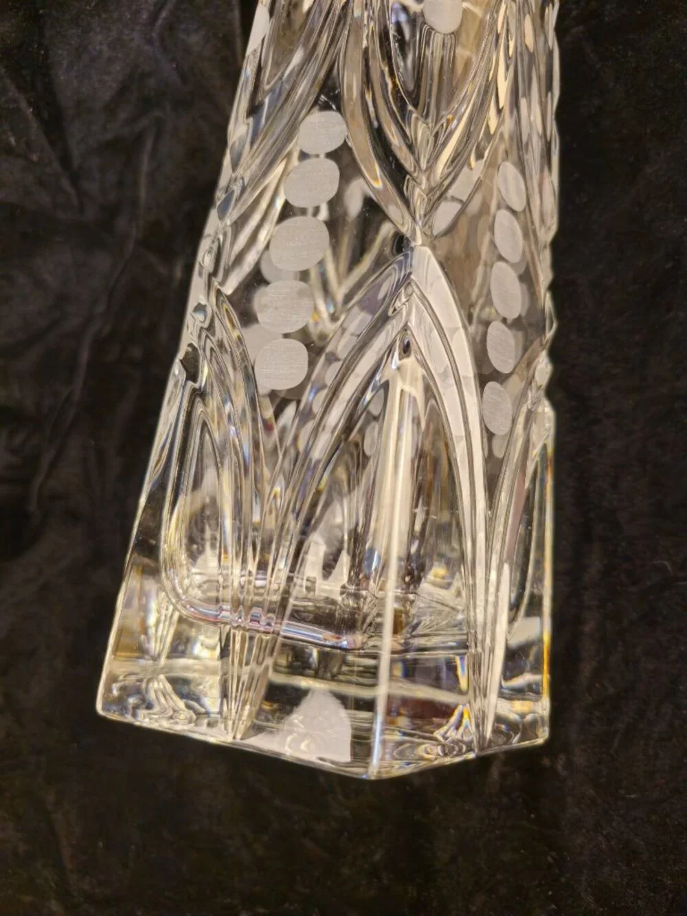 Vintage Etched Crystal Vase With Geometric Dot Pattern 11-Inch Tall Hexagonal Ba - Picture 12 of 13